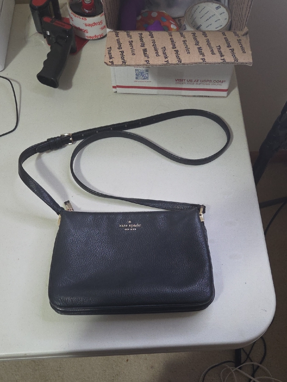 kate spade Leila Triple Gusset Black Pebbled Leather Crossbody